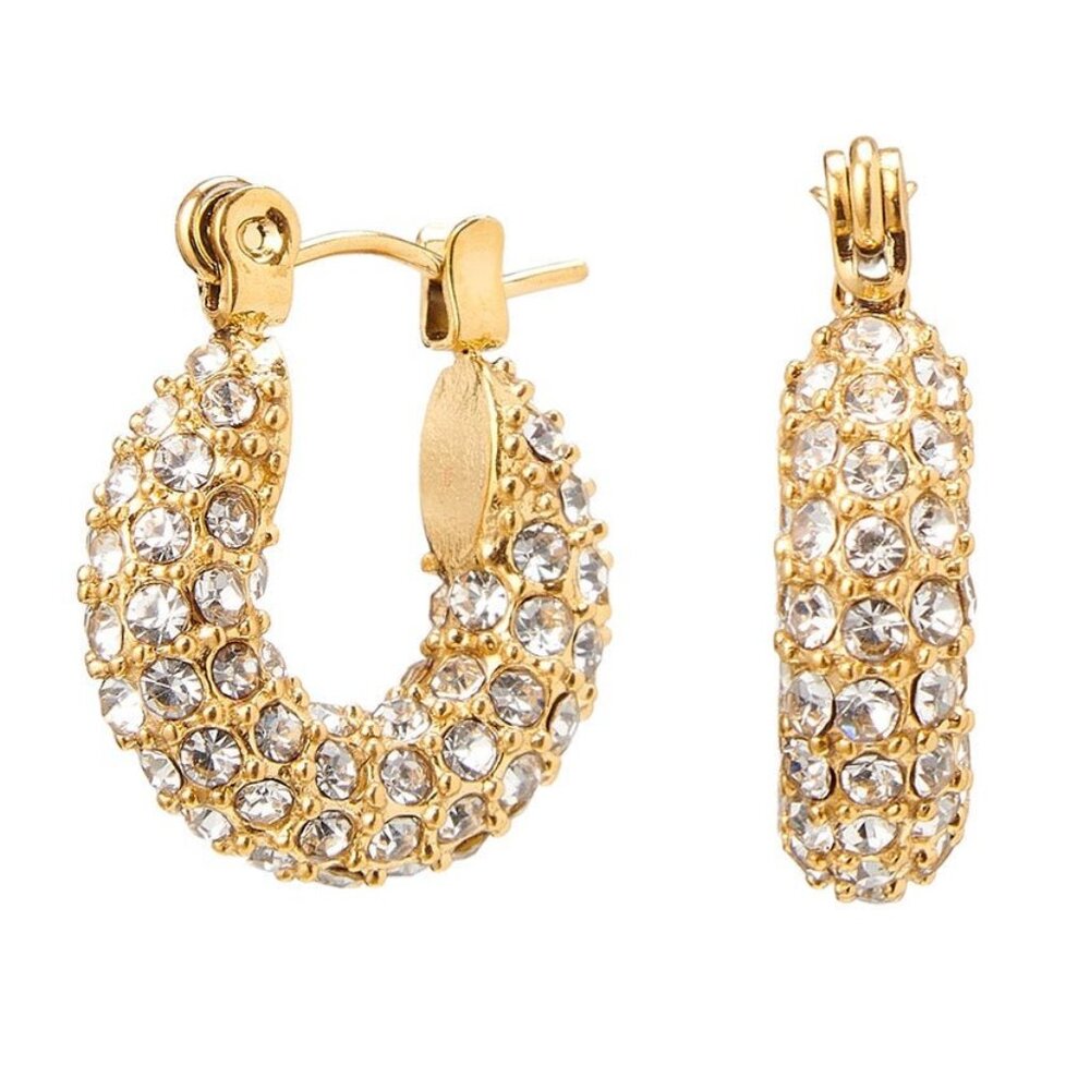 Small Zircon Huggie Hoop 18K‎ Gold Plated Stainless Steel Earrings